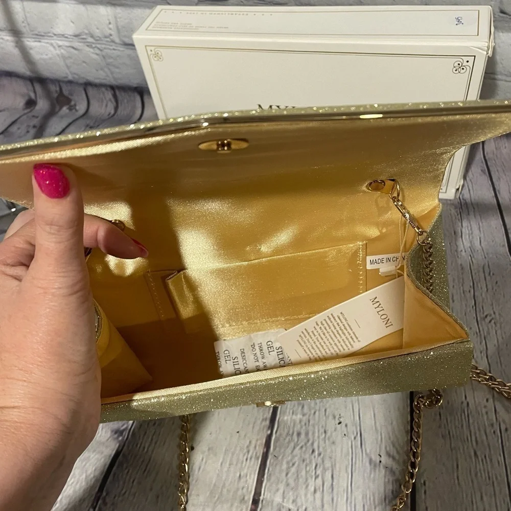 Myloni Gold Sparkling Envelope Clutch New in Box new with tags